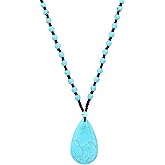MINACHI Bohemian Oval Waterdrop Created Turquoise Pendant Black Bead Strand Necklace for Women Boho Hippie Jewelry Gift