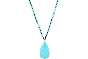 MINACHI Bohemian Oval Waterdrop Created Turquoise Pendant Black Bead Strand Necklace for Women Boho Hippie Jewelry Gift