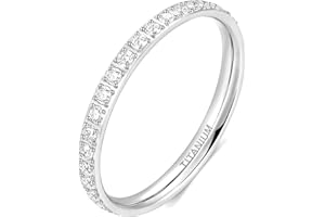 TIGRADE 2mm Women Titanium Eternity Ring Cubic Zirconia Anniversary Wedding Engagement Band Size 3-13.5