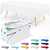 Smiry 54 Inch x 100 Feet Disposable Table Cover Roll, White Plastic Table Cloth in Cut-to-Size Box with Slide Cutter, Waterproof Rectangle Tablecloths for Weddings, Banquets, Outdoor