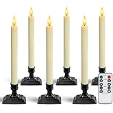 Homemory Real Wax Window Candles with Remote Timer Dimmer, Flameless Taper Candles with Holders, Christmas Candle for Window Battery Operated, LED Candlesticks for Home Holiday Decor,6 Pcs Ivory