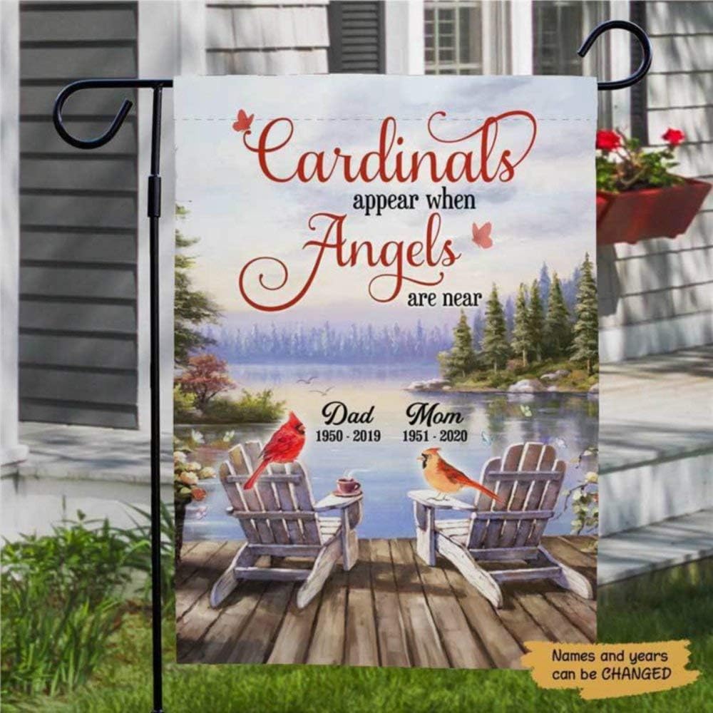 Cardinals Appear Angels Are Near Memorial Personalized Garden Flag Present For Memorial Dad Mom Grandpa Grandma Custom Yard Flags 12x18 inch Yard Flag Farmhouse decor Holiday Outdoor Decor