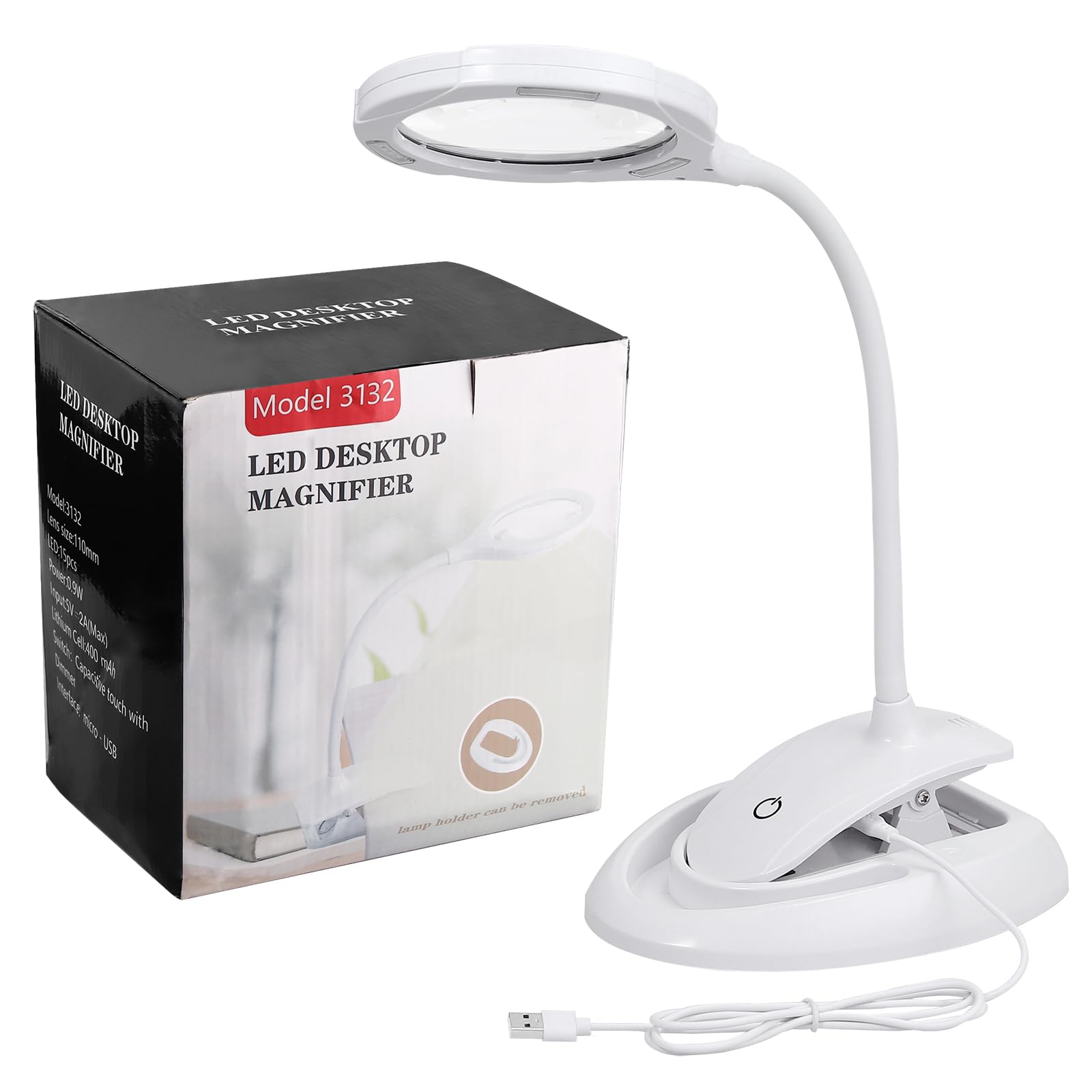 COLFULINE Magnifying Glass with Light, 5X 10X Dimmable Magnifying Lamp, Rechargeable Magnifying Desk Lamp with Base & Clamp, 3 Adjustable Brightness Magnifying Glasses for Hobbies, Reading, Crafts