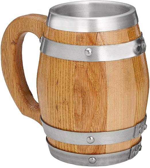 Amazon Com Thousand Oaks Barrel Oak Barrel Beer Mug Tankard With Stainless Steel Interior Non Customized 16 Oz Perfect Father S Day Groomsmen Pirate Medieval Warcraft Nordic Viking Gift Beer Mugs Steins