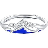 Tufeney Mountain Range Ring for Women - 925 Sterling Silver Adjustable Hollow Mountain Range Peak Silver Hill Ring Mountain Travel Jewelry Gifts for Climber