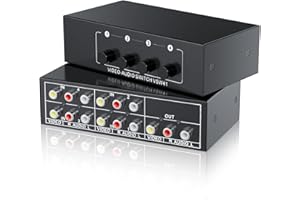 RCA Switch 4 in 1 Out Composite Video L/R Audio Selector Box 4X1, BolAAzuL 4-Way RCA Switcher - 4 Port AV Selector Switch - Plug & Play for Wii PS2 Xbox DVD STB HDTV