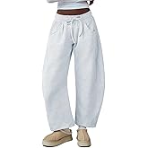 HeSaYep Women's Barrel Leg Ankle Sweatpants Drawstring Wide Leg Lounge Pants Baggy Casual Cotton Sweat Pants with Pockets