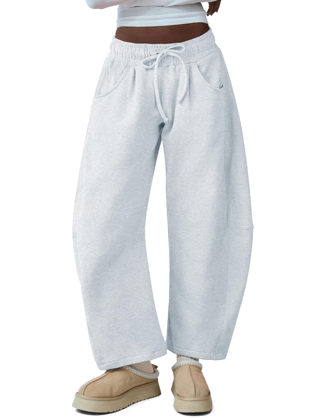 Photo 1 of *Minor Damage*
HeSaYep Women's Barrel Leg Sweatpants Drawstring Wide Leg Lounge Pants Baggy Casual Cotton Sweat Pants with Pockets,White Grey Medium