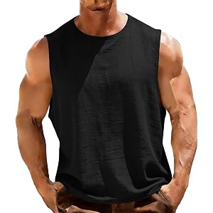 Cotton Gauze Tank Tops for Men Sleeveless Line Shirts, Summer Casual Crewneck Workout Tank Shirt Beach Vacation Top