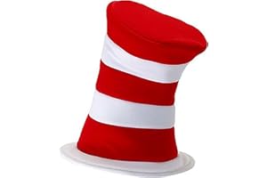 elope Dr. Seuss The Cat in The Hat Deluxe Velboa Red & White Striped Stovepipe Costume Hat Standard