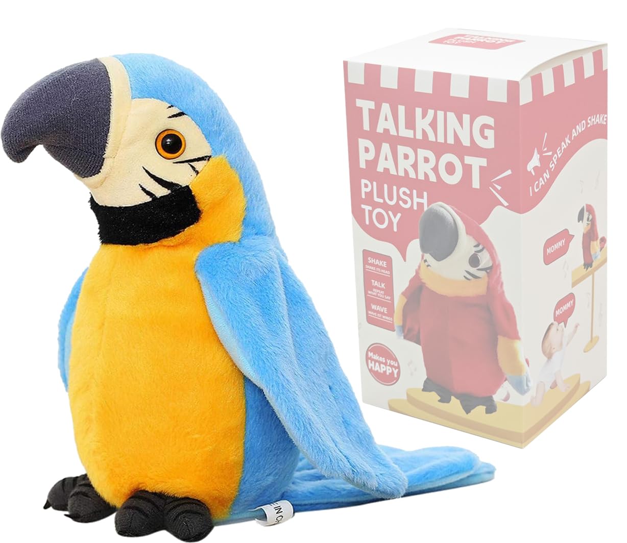 iEasey Cutiest Talking Parrot Toy Mimicry Pet Speaking Plush Toys Repeat What You Say Waving Wings Electronic Bird Stuffed Animal Interactive Sensory Educational-Toy Birthday Xmas Gift