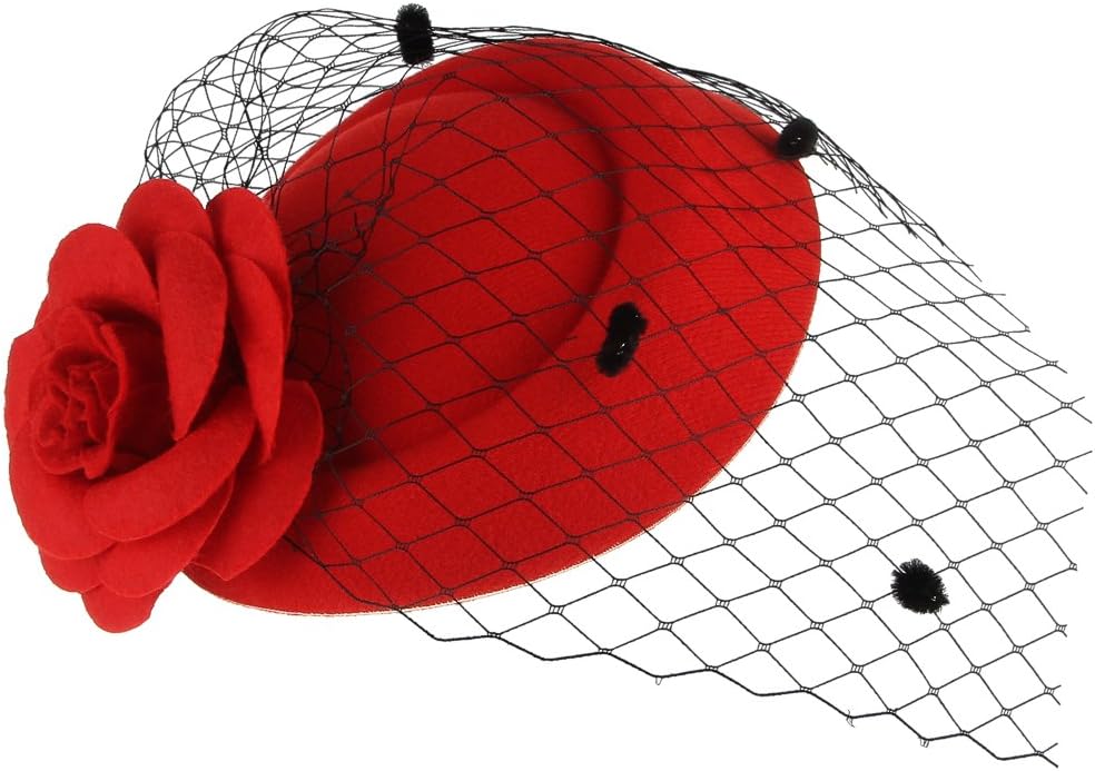 Cloudkids Women Fascinator Pillbox Caps Lady Flower Veil Hairclip Hat For Derby