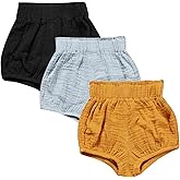 3PC Shorts Set Newborn Baby Girls Boys Pants Cotton Linen Blend Cute Floral Bloomers Triangle Shorts