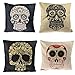 Throw Pillow Covers,YIFAN 4Pcs Mexican Day of the Dead Sugar Skull Cotton Linen Square Shaped Decorative Sofa Chair Couch Pillowcase Pillowslip 43*43cm