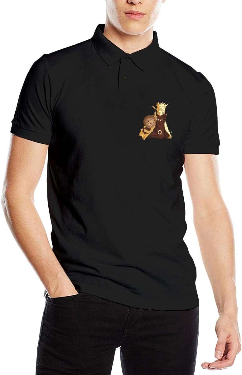 TOMFOXS Domineering Naruto Customized Short Sleeve Polo T for Man Black