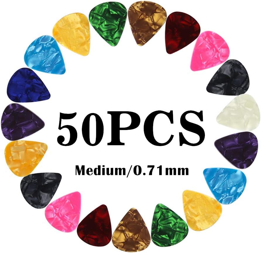 CAIHONG Guitar Picks Medium 50 Pack, Plectrums Celluloid Gauge Assorted Pearl Variety Pack, Mixed Colorful