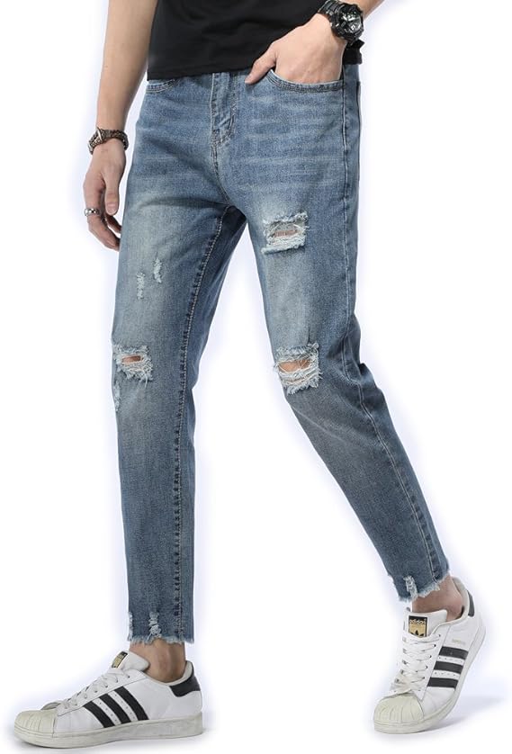 Amazon Avidace デニム メンズ ストレッチ デニムパンツ スリムパンツ ストレート ジーンズ ストレッチ クラッシュ リペア スリム 細身 ダメージ ファッション ジーンズ ジーンズ 通販