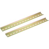 MECCANIXITY 2 Pcs DIN Rail Slotted Iron Mounting Guide 16"(400m) Long 35mm Wide 7.5mm High Bronze Tone
