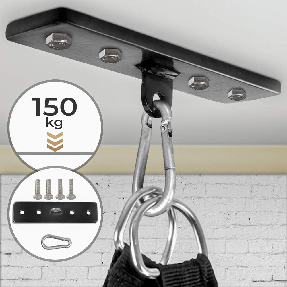 Physionics® Ceiling Mount for Punching Bags with Snap Hook & Mounting Material, Max. 150 kg