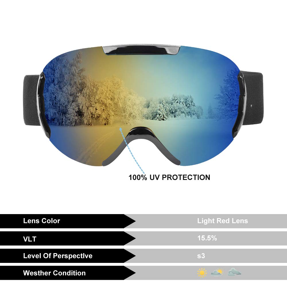 Lunette de Ski,Masque Ski sphériques avec Double Lentille Anti-buée,Coupe-Vent,Protection UV 100%,Lunettes de Protection de Snowboard OTG Ajustables, Anti-reflets Grand Angle,pour Homme/Femme