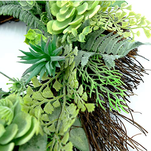 idyllic 22" Artificial Wreath Farmhouse Spring Greenery Succulent Wreath for Front Door Home Office Decoration with Leaves Swags and Garlands Real Twig Based