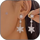 Christmas Snowflake Earrings for Women Crystal Pearl Snowflake Stud Earrings Silver Rhinestones Drop Earring Christmas Eve Jewelry Gifts