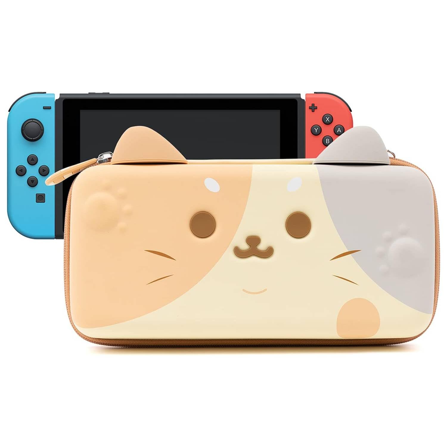 GeekShare Cat Ears Carry Case Compatible with Nintendo Switch OLED - Portable Hardshell Slim Travel Carrying Case fit Switch Console & Game Accessories (Multicolor, Large)