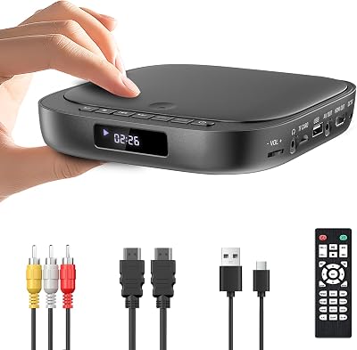 Desobry Mini DVD Player HDMI 1080P USB TF Multi Region AV Output