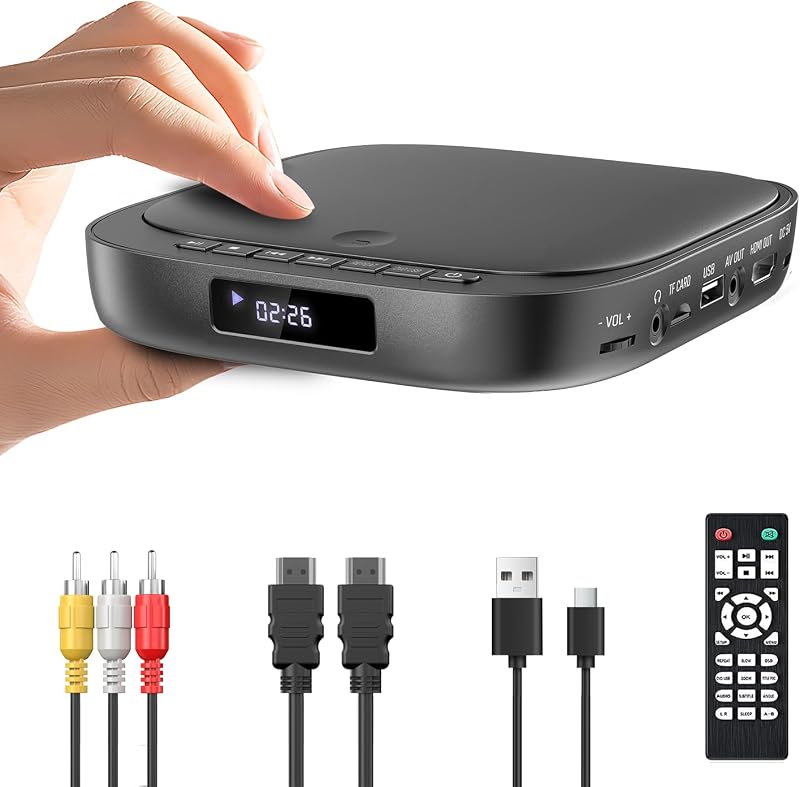 Desobry Mini DVD Player HDMI 1080P USB TF Multi Region AV Output