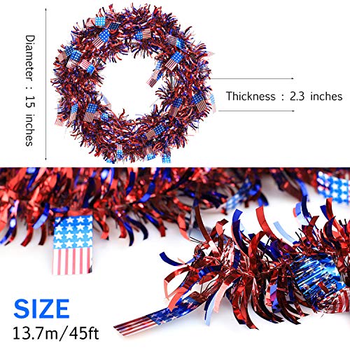 image for N&T NIETING Patriotic Wreath, 15Inch American Flag Tinsel Wreath with 