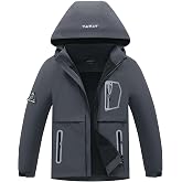MGEOY Boys Girls Rain Jacket Lightweight Waterproof Hooded Fleece Lined Raincoat Windbreakers for Kids