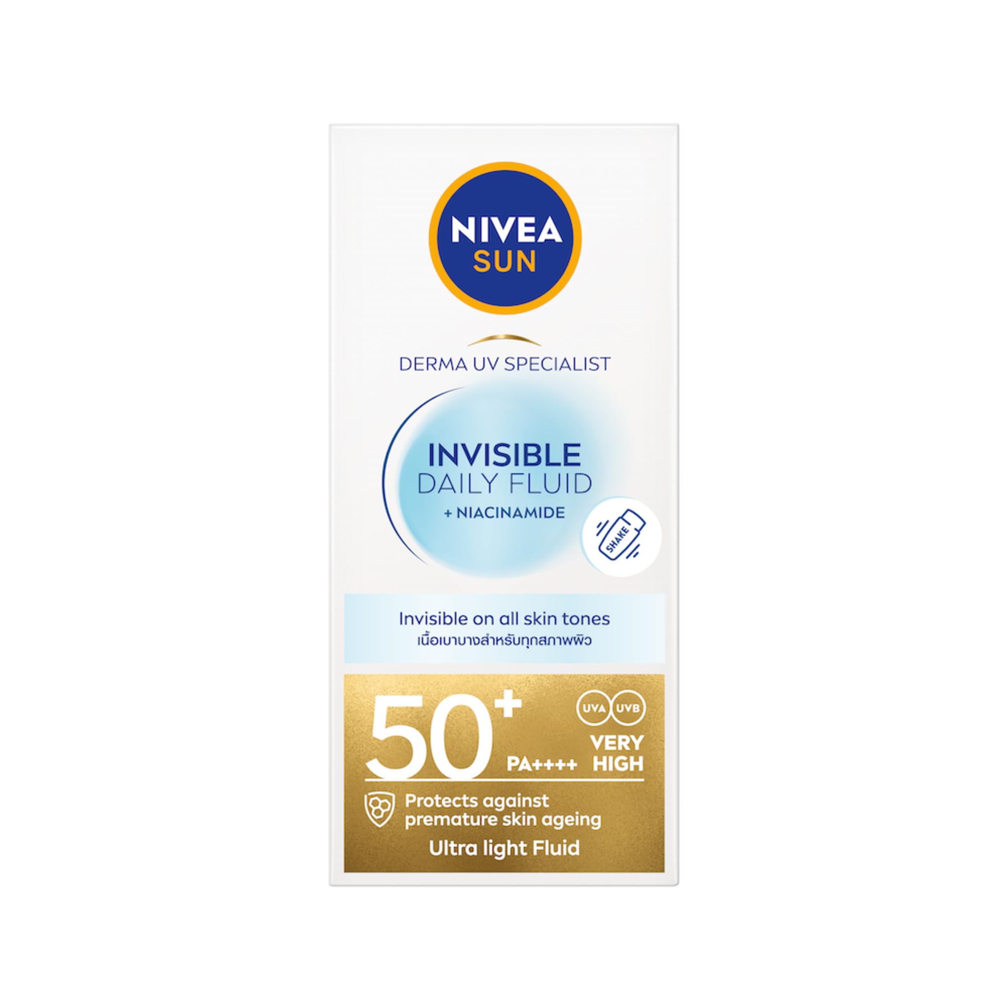 NIVEA SUN UV Face Invisible Daily Fluid SPF50+ (40ml), Face Sunscreen with Niacinamide, 8H Matte Effect SPF50 Face Moisturiser, Invisible On All Skin Tones