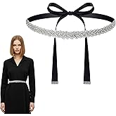 Ajcotahm Bridal Wedding Waist Belt, Silver Belt for Dress, Glitter Handmade Rhinestone Sash Crystal Belt with Adjustable Ribbon for Bride Women Formal Dress