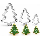 Christmas Cookie Cutters, Stainless Steel 3-Size Set (Christmas Tree B) | Tree,snowflake,gingerbread boy and gingerbread girl designs for xmas baking