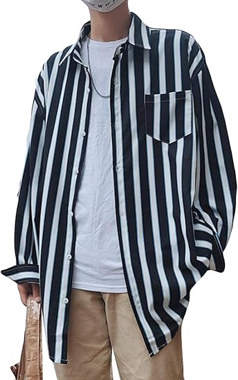 Amazon Co Jp Debangniストライプシャツ メンズ オーバーサイズ 春 長袖シャツ カジュアルシャツゆったり おしゃれ プリント 通気抜群 トップス 長袖tシャツ 韓国風 ファッション 服 ファッション小物