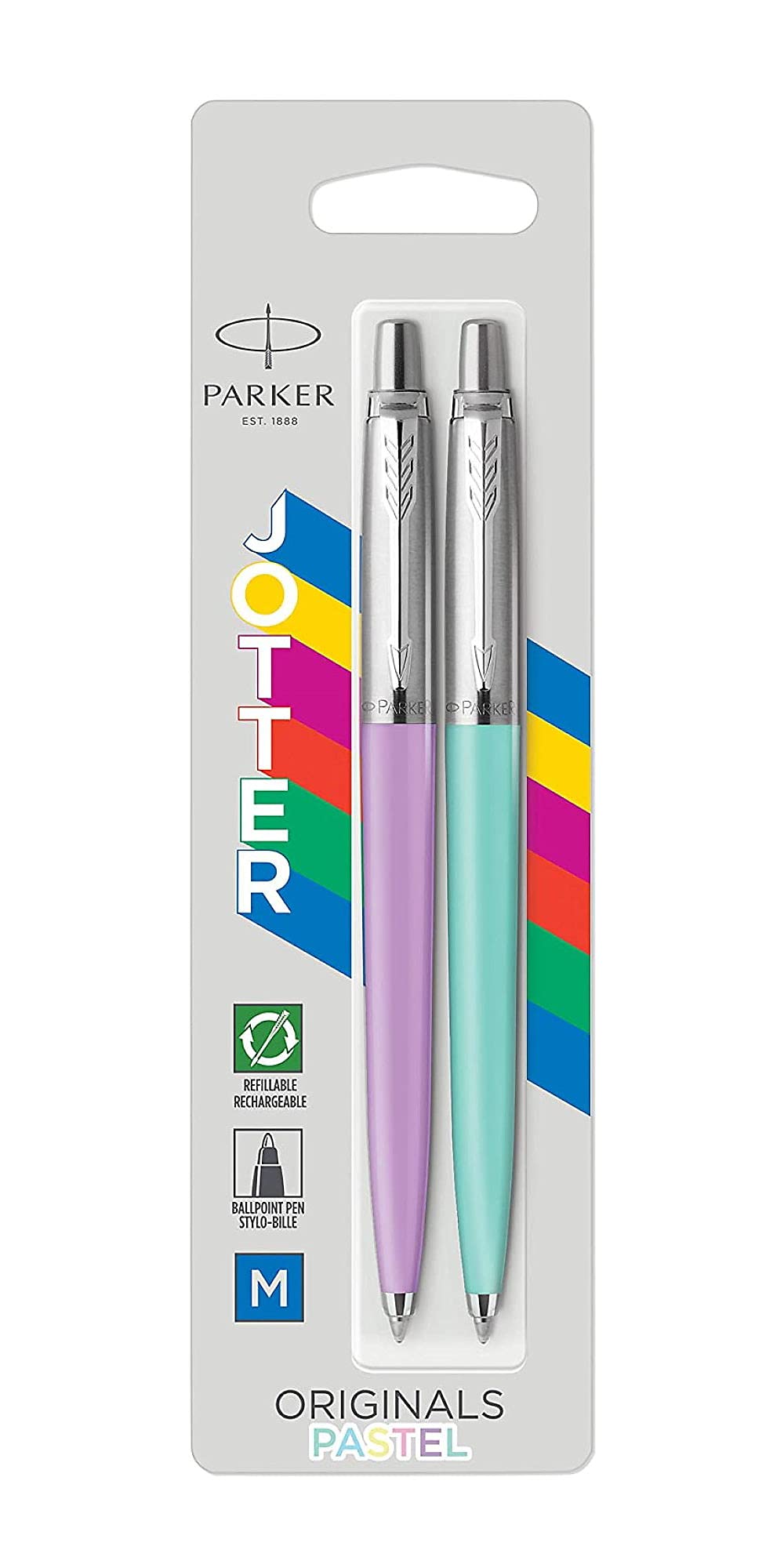 Parker Jotter Originals Ballpoint Pen Pastel Collection | Mint and Purple 50s Finishes | Medium Point | Blue Ink | 2 Count