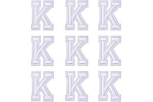 GUYI GYGYL Iron on Letters Patches, 9Pcs of 2 Inch White Letter "K" Patches, Alphabet Embroidered Patch for Clothes, Dress, Hat, Socks, Jeans, DIY Accessories