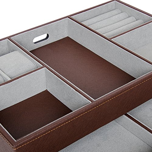 Arolly Leather Finish Valet Charging Station Organizer Storage Jewelry Box