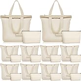 Silkfly Tote Bag with Zipper, Cotton Canvas Makeup Bag Kitchen Reusable Grocery Pouch Blank Canvas Totes with Handles