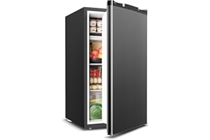 Feelfunn Mini Fridge with Freezer - 3.2 Cu.Ft Single Door Mini Refrigerator with Adjustable Thermostat, Small Fridge for Bedroom, Apartment, Dorm - Black