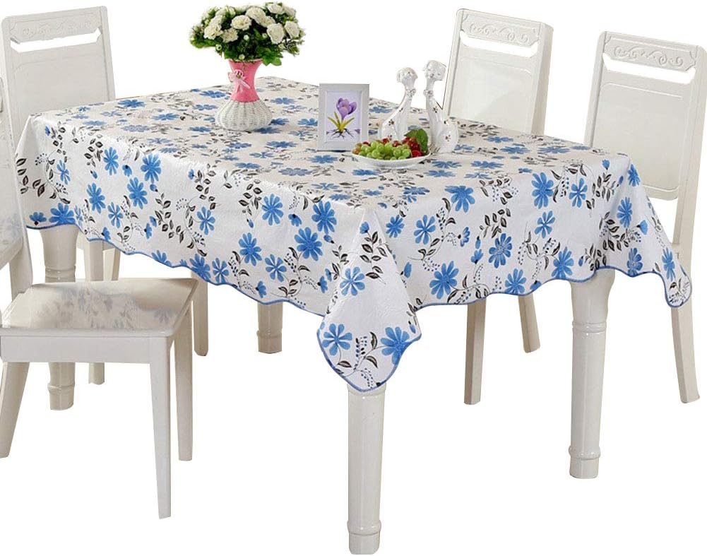 Ufatansy Uforme Pastoral Floral Table Cloth Oblong 54 Inch by 72 Inch Flannel Backed Table Cover Waterproof and Oil Proof for Dinner Table Cloth (Blue Snowflakes)