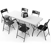 Ortus Collective Portable 6-Piece Folding Table and Chairs Set &ndash; Heavy-Duty 6ft Camping &amp; Party Furniture for Indoor/Outdoor Events (All-Weather, Black)