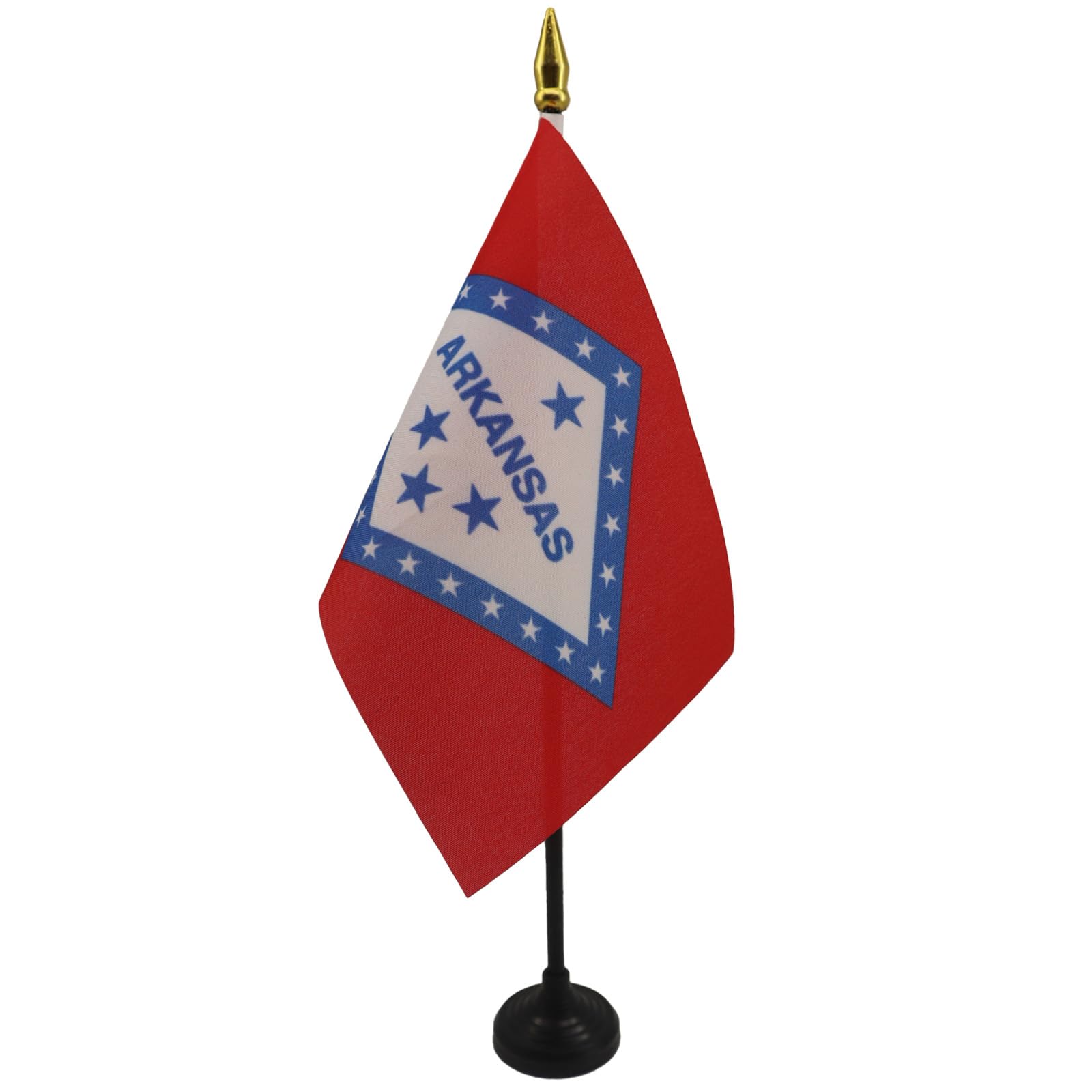 AZ FLAG - Arkansas Table Flag 4'' x 6'' - US state of Arkansas Mini Desk Flag 100% Polyester 15 x 10 cm - Office Mini Banner with 10'' Pole - Golden Spear