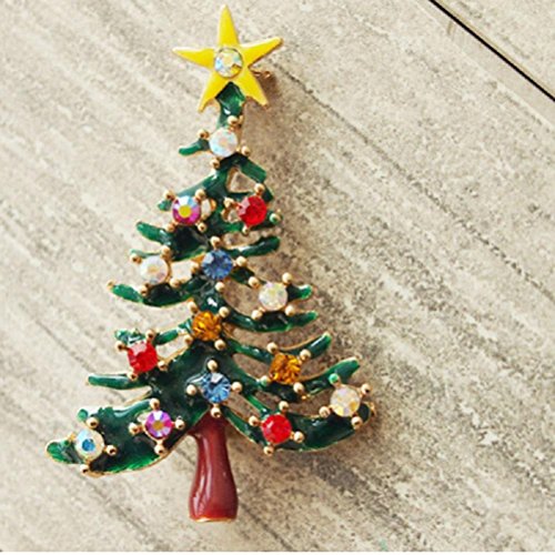 Haodeba 1 Piece Gorgeous Enamel Rhinestone Brooch Christmas Tree Brooch Pins Party Favor Best Gift for Girls Women Ladies
