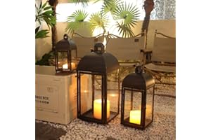 NEEDOMO Lanterns Decorative Outdoor & Indoor, Set of 3 Outdoor Lanterns for Porch, 23" Large Candle Lantern, Bronze Metal Frame with Glass, Vintage Farmhouse, Patio, Pathway, Garden, Fall, Christmas