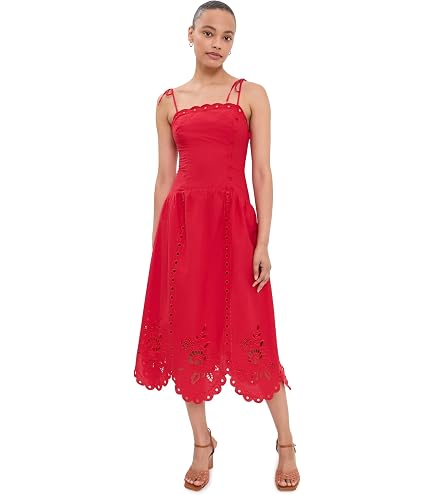 Moon River Women's Tiered Shirred Back tie Cut-Out Eyelet midi Dress, Brick, XS at Amazon Women's Clothing store