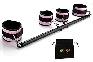 SOVYIME Black Adjustable Spreader Bar Set with 4 Adjustable PU Pink Straps Sports Training Fitness Gear Home Indoor Gyms