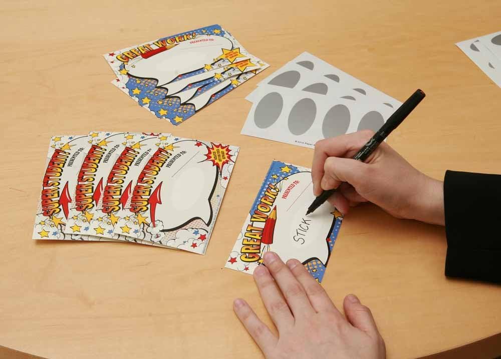 Eureka Back to School 'Super Student' Scratch Off Student Awards, 24pc, 3.5'' W X 6'' H : Childrens Decorative Stickers : Office Products