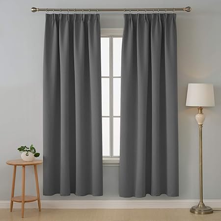 Deconovo Blickdicht Kräuselband Gardinen Wohnzimmer Vorhang Verdunkelung 175x140 cm Dunkelgrau 2er Set