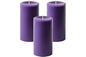 Mister Candle Dripless Unscented Pillar Candles, Set of 3 Hand Poured Purple Pillar Candles, Solid Color Non-Scented Candles for Home Decor, Premium Wax, 80 Hr Burn Time, 3x6 Inch